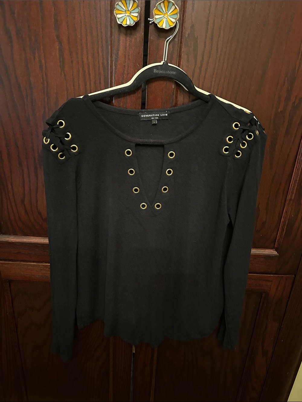 Generation Love Black Long Sleeve Top with Gold Grommets